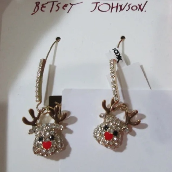 New BETSEY JOHNSON Reindeer Dangle Earrings - Picture 4 of 8